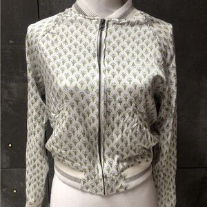Tiny Editions for Anthropologie Satin Ivory Embroidered Bomber Jacket Size S